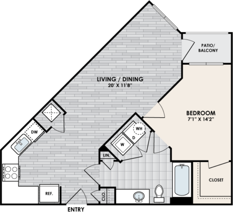 A1B floor plan – 1 bed, 1 bath, 701 square feet