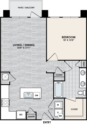A1L floor plan – 1 bed, 1 bath, 871 square feet
