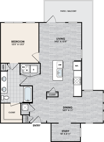 A1P floor plan – 1 bed, 1 bath, 1016 square feet