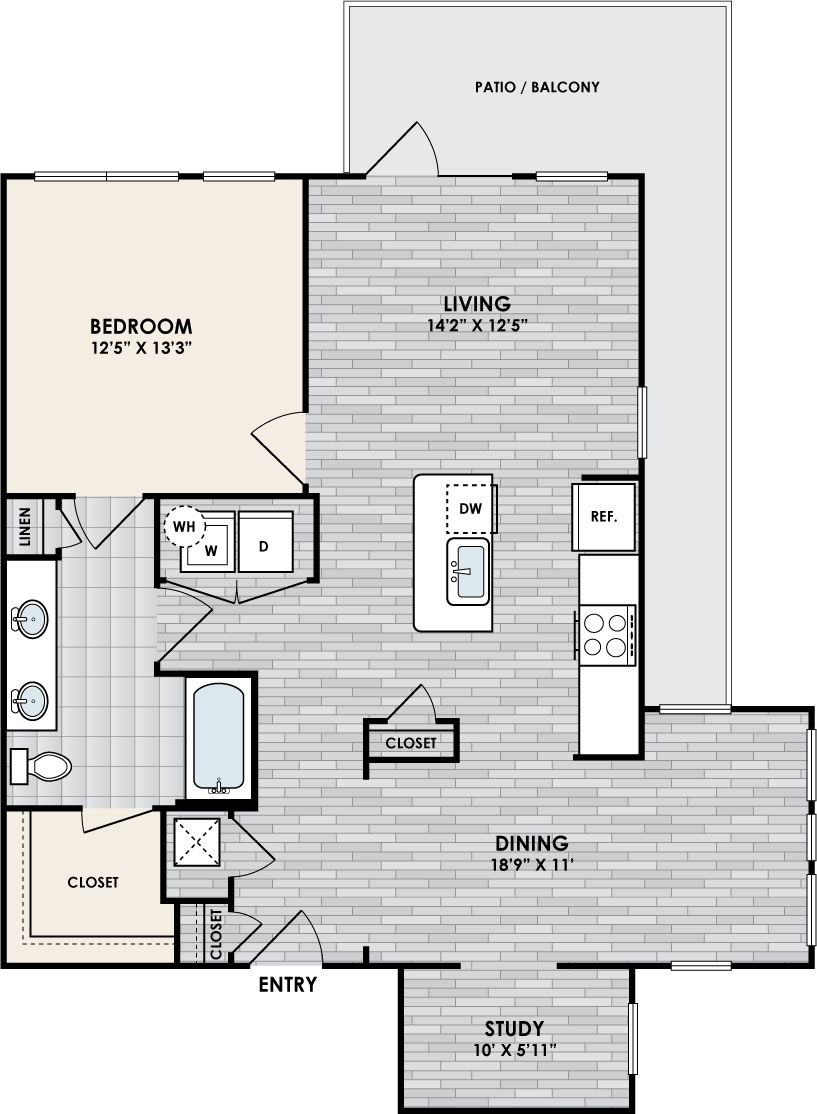 A1P floor plan – 1 bed, 1 bath, 1016 square feet