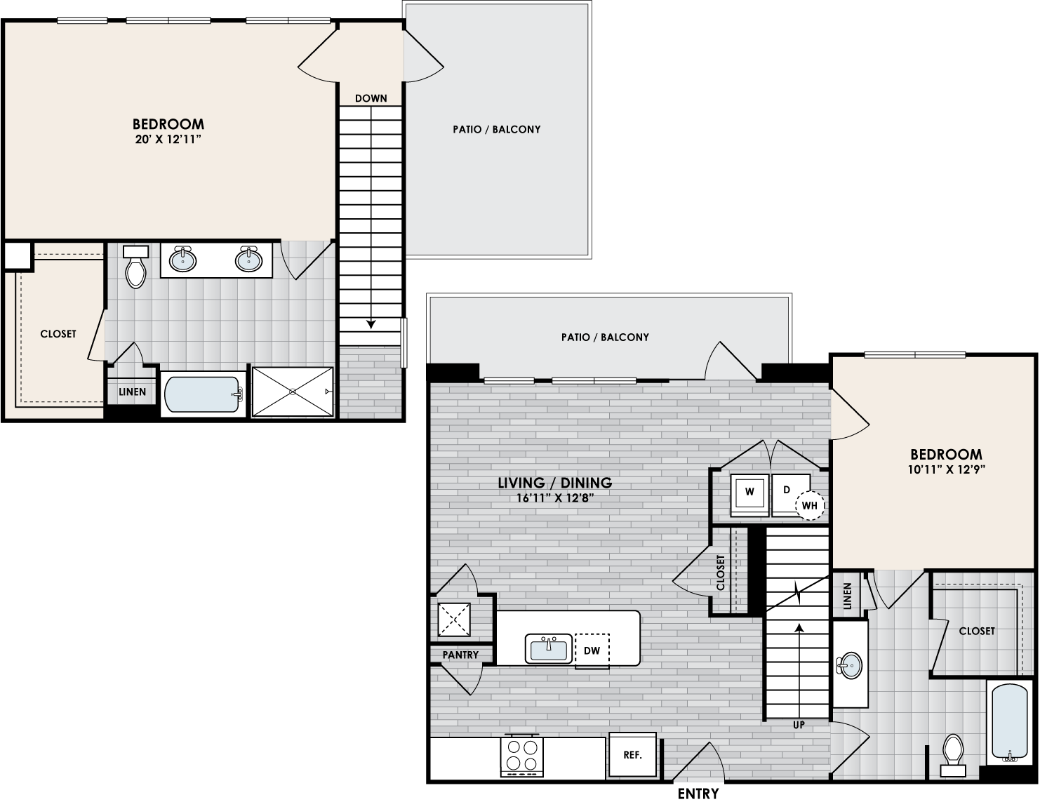 B2S floor plan – 2 bed, 2 bath, 1384 square feet
