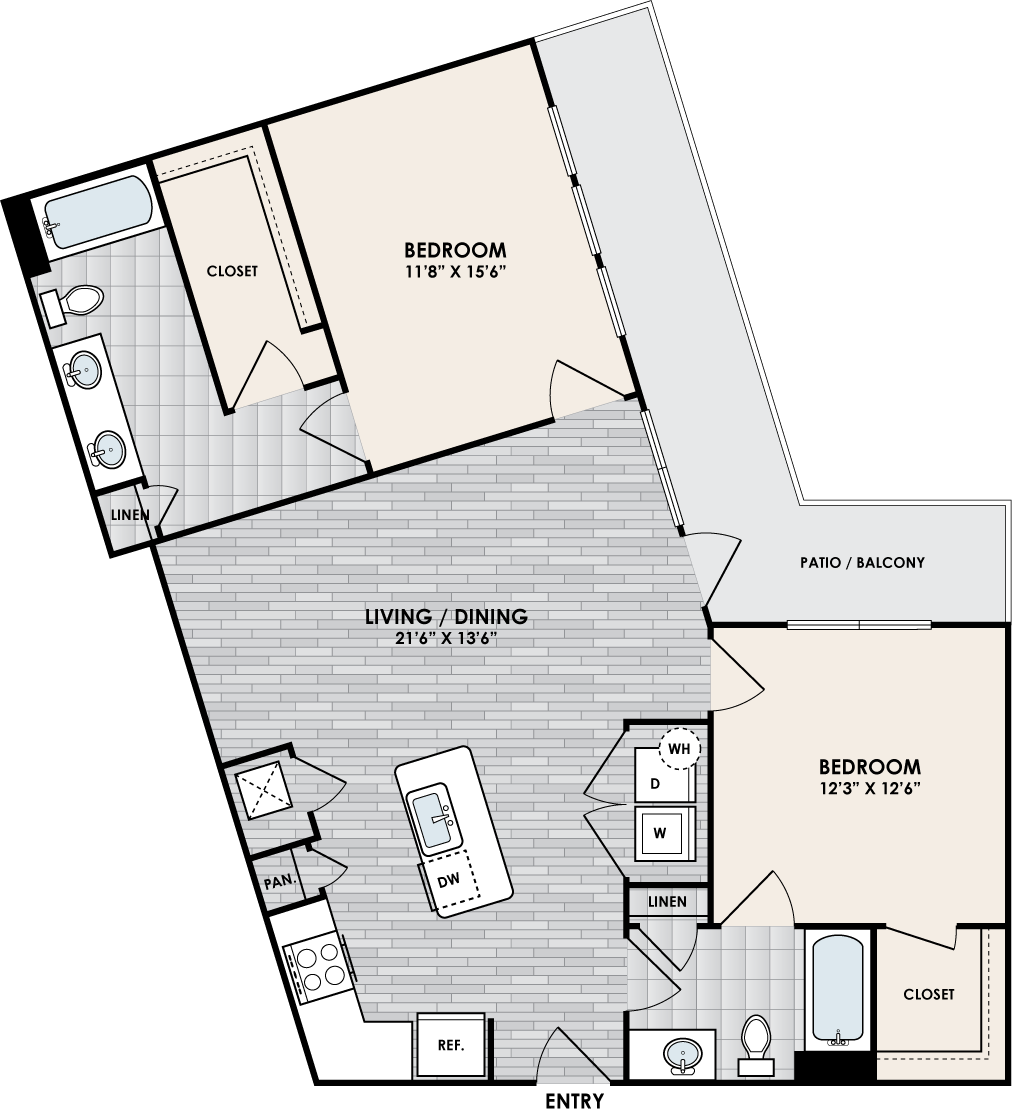 B2H floor plan – 2 bed, 2 bath, 1108 square feet
