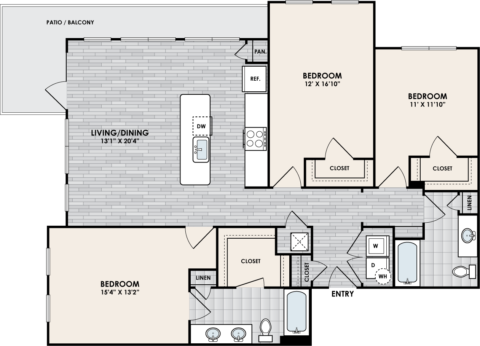 C2B floor plan – 3 bed, 2 bath, 1447 square feet