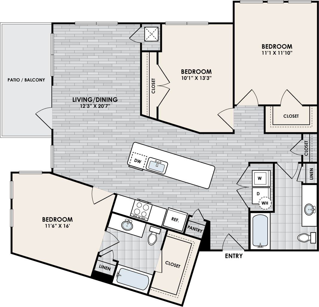 C2A floor plan – 3 bed, 2 bath, 1378 square feet