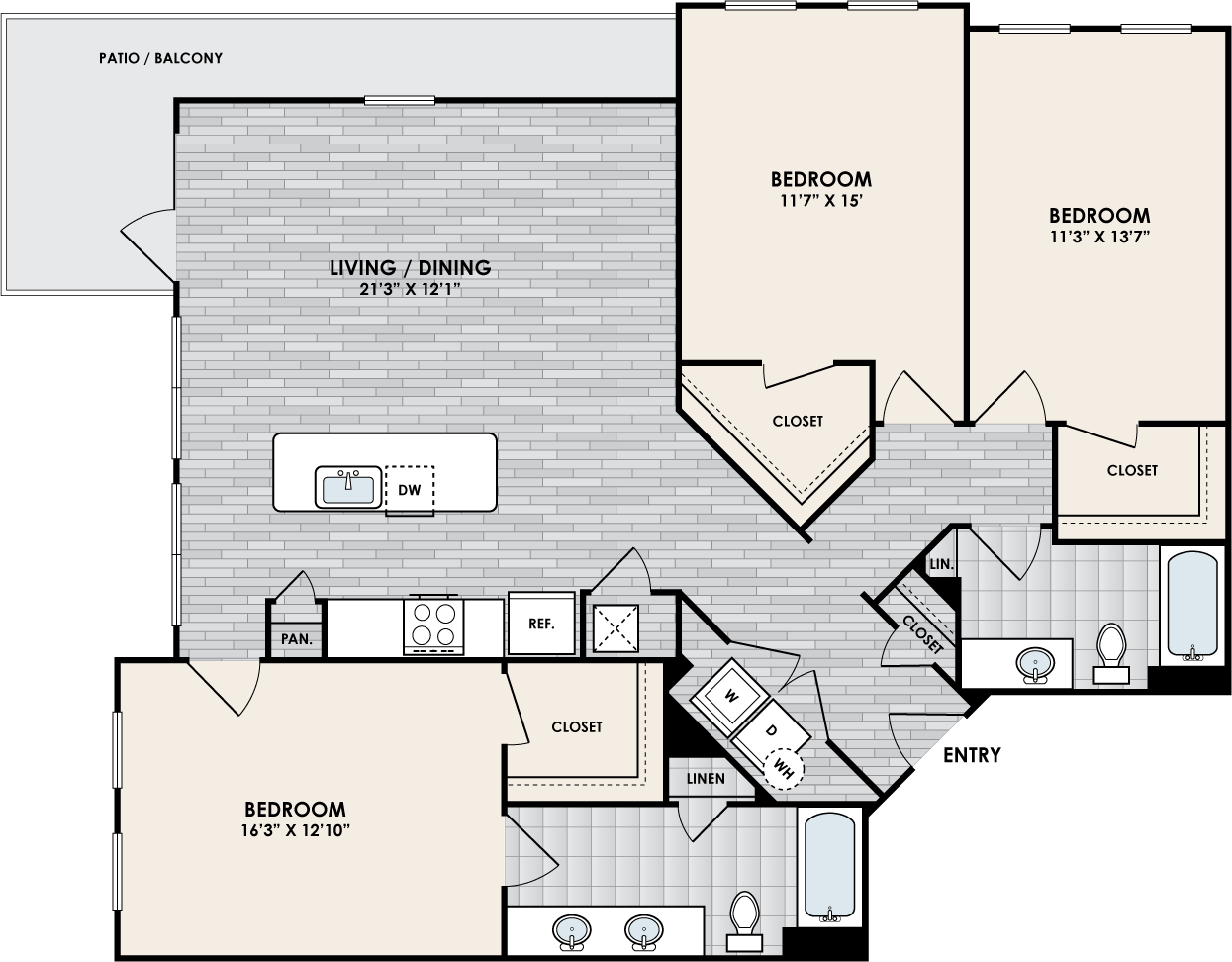 C2D floor plan – 3 bed, 2 bath, 1504 square feet